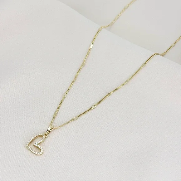 14K Gold Plated Asymmetric Heart Pendant Necklace w/ CZ Stones | Dainty Jewelry - Picture 10 of 14